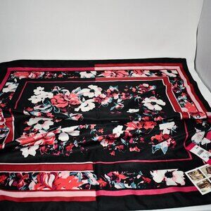 Vince Camuto Black/Red Floral Square Scarf #V2622505 NWT  Details:  Square scarf